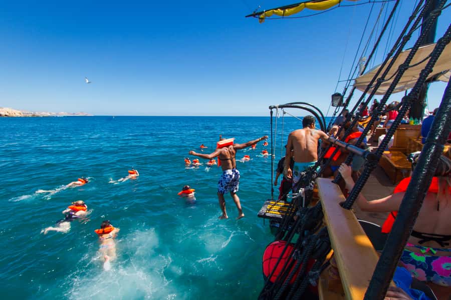 Cabo San Lucas: Pirate Cruise with Snorkel Treasure Hunt - A pirate ship with a practical Cabo route