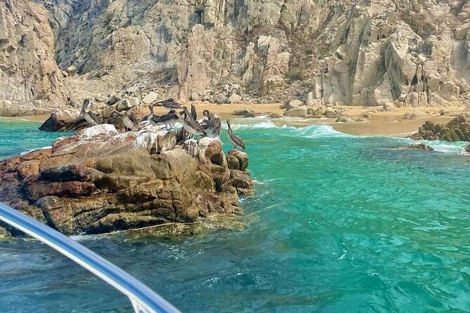 Glass Bottom Boat to the Arch and Lovers Beach: Optional Pickup - Pelican Rock and the underwater view