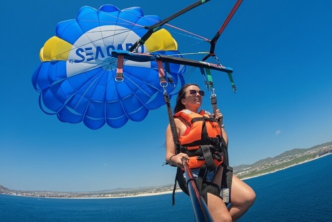 Los Cabos Parasailing Adventure Skybound over Cabo San Lucas Bay - The boat ride to the parasailing platform