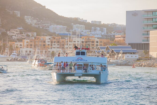 Tacos buffet & Open Bar Cruise! Los Cabos Round Transportation - A sunset cruise built around Cabo’s big sights